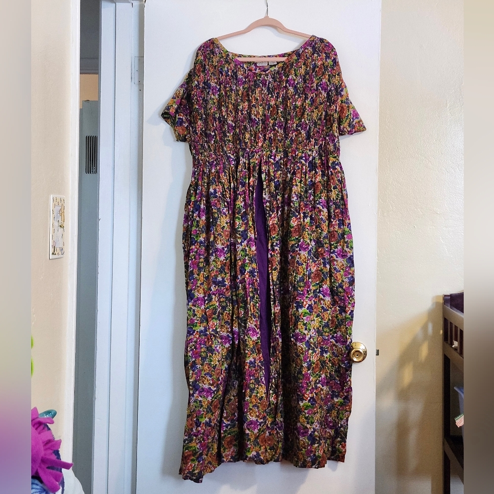 Floral Purple Maxi Dress with Short Sleeves